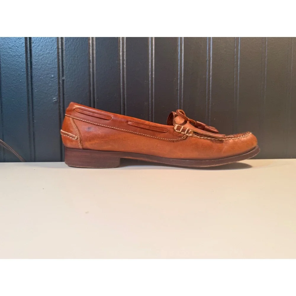 Cole Haan Mens 10.5 D Tan Leather Kiltie Tassel Loafers 3133 Made in Brazil